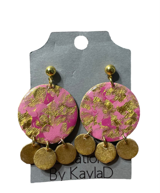 #403 Pink and Gold Circle Dangle Earrings