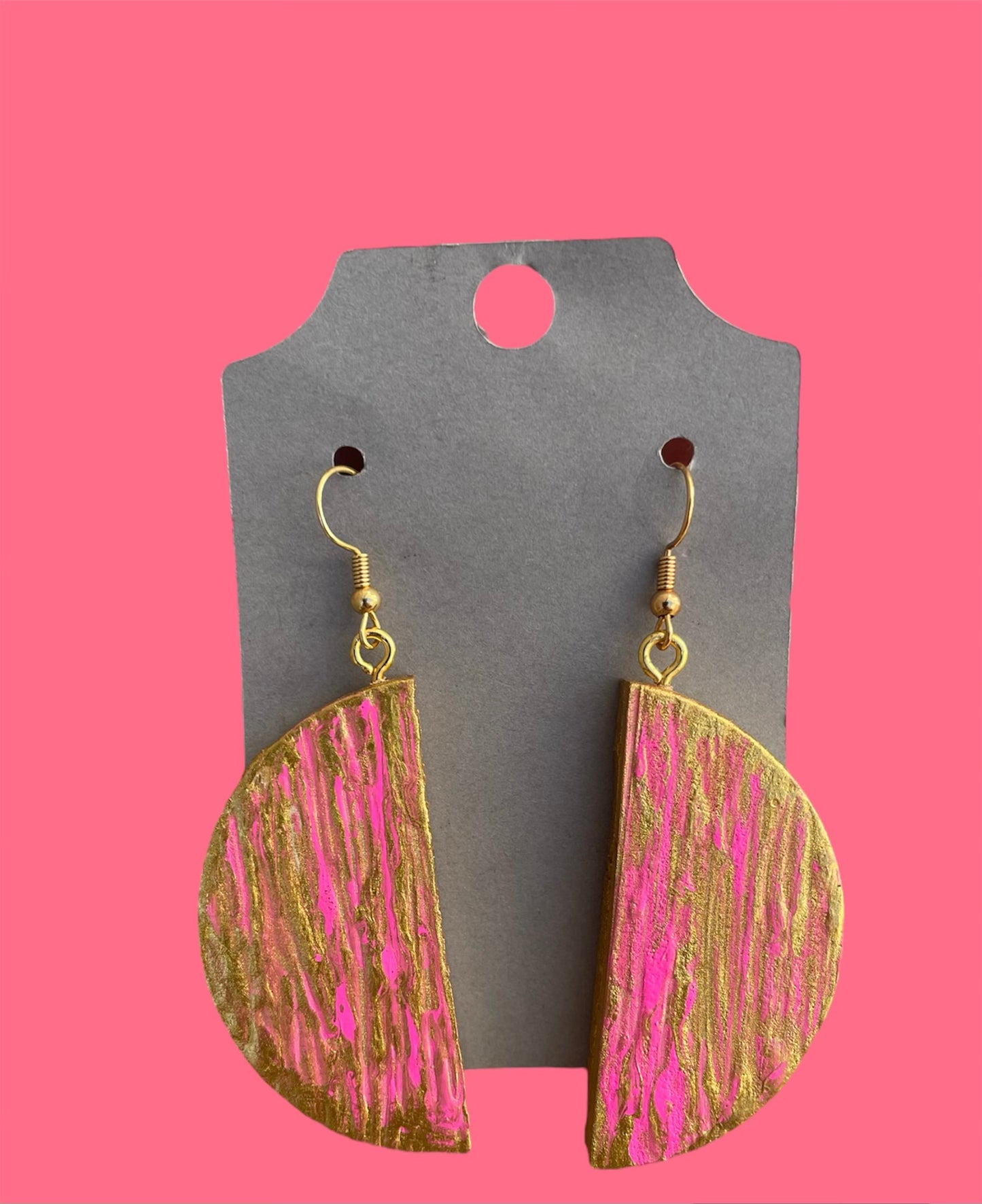 #299 Pink and Gold Half Circle Earrings