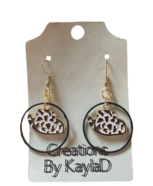 #402 Black and White Cowboy Hat Earrings