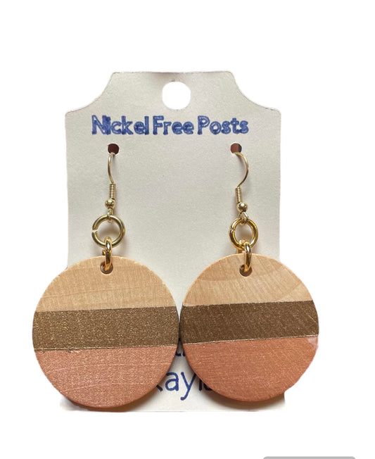 #59 Small Earthtone Wood Circle Earrings