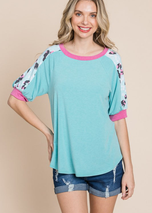 Animal Print Bubble Sleeve Top