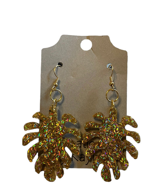 #312 Gold Sparkle Leaf Earrings