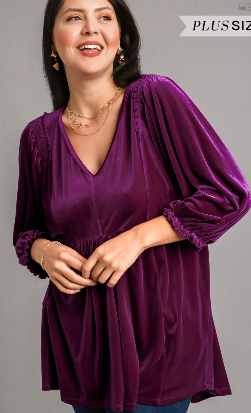 Magenta Long Sleeve Velvet Tunic