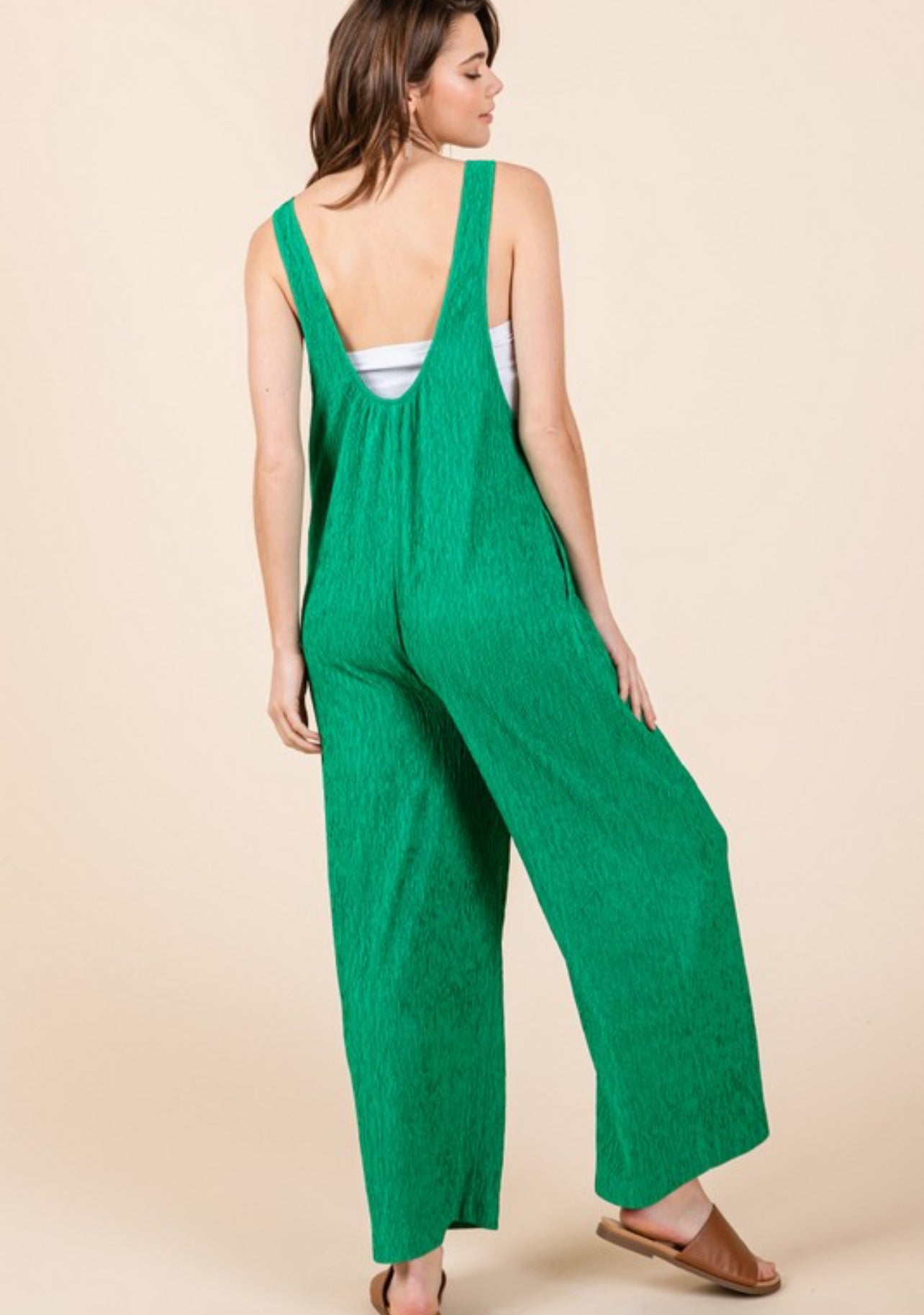 Textured Sleeveless Pockets Jumpsuits