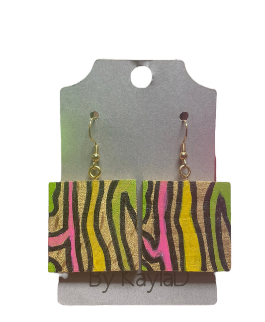 #338 Multi Color Zebra Medium Square Earrings