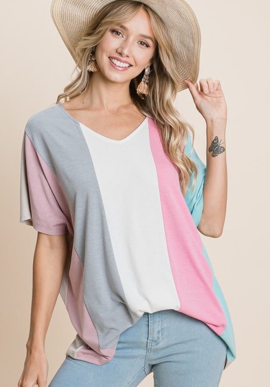 Striped Color Block Tunic Top