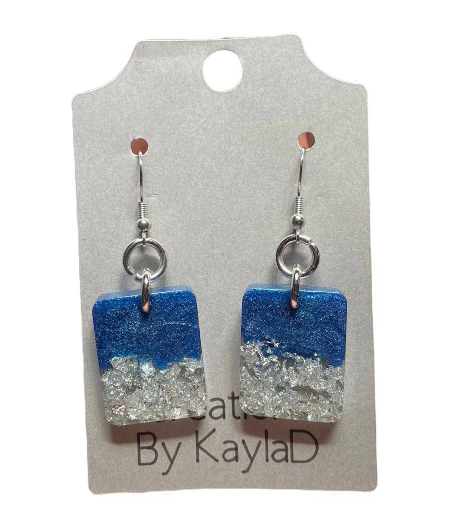 #347 Royal Blue/ Silver Flakes Small Square Earrings