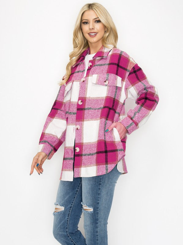 Checkered Shacket, Magenta