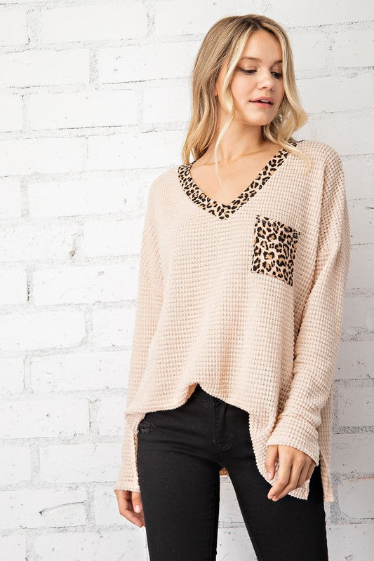 Animal print waffle knit top