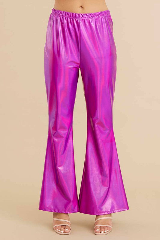 Hot pink Metallic flared pants