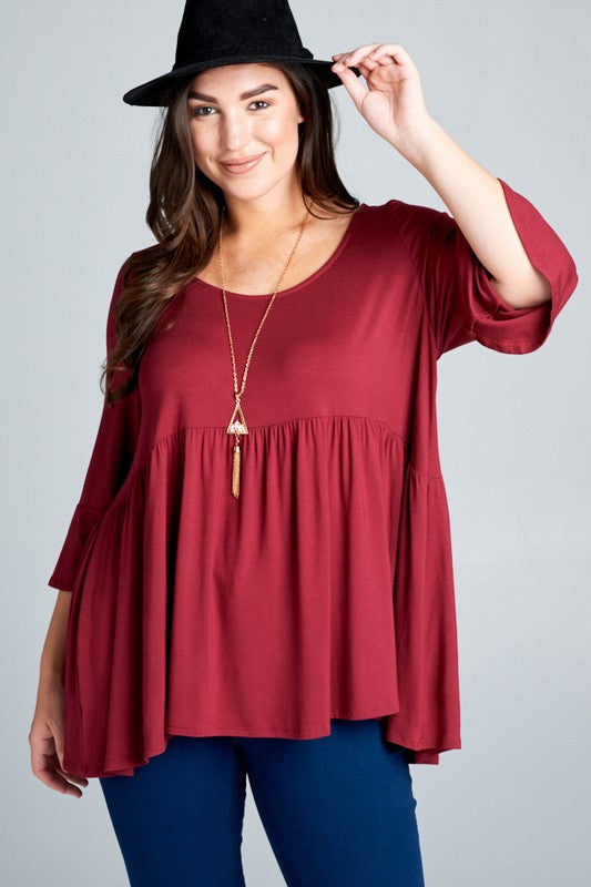 Round neck burgundy top