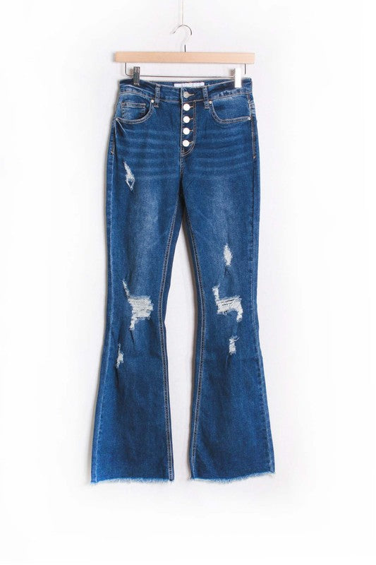 High waist button Flare Jeans