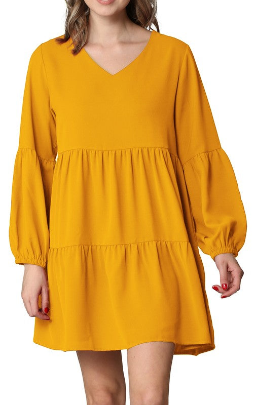 Mustard Long Sleeve V-Neck Dress