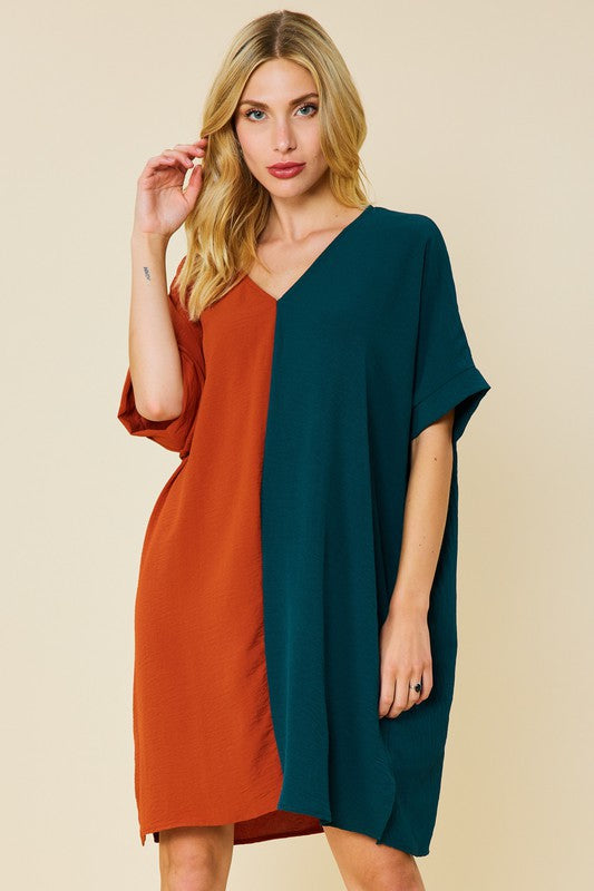 V Neck Color Block Dress