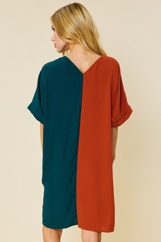 V Neck Color Block Dress