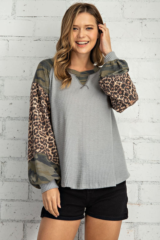 CAMO and Animal Print Waffle Top