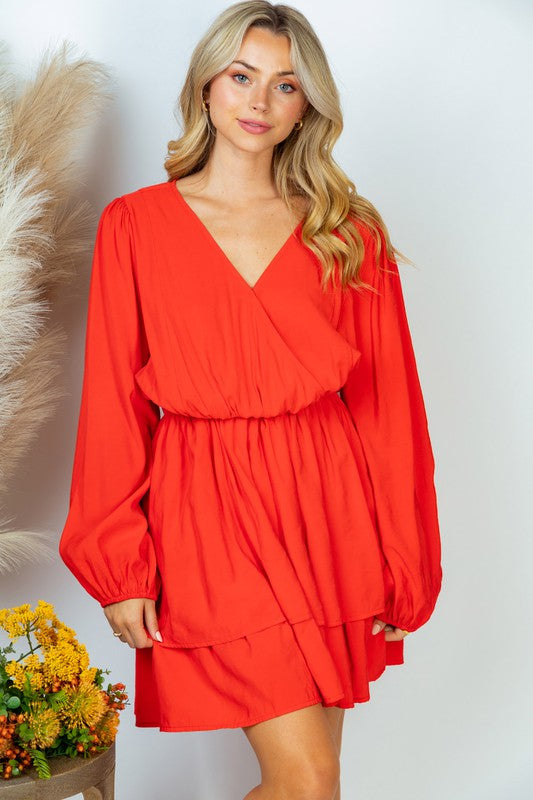 Red long sleeve woven Dress