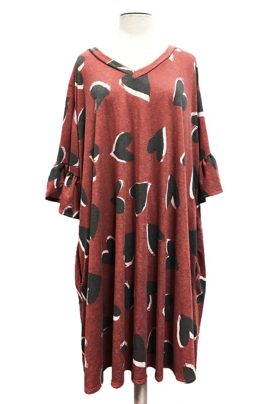 V-Neck Heart Print Dress