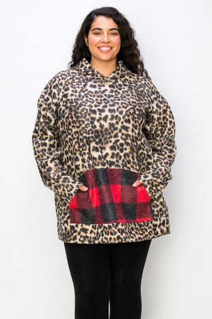 Leopard with Plaid Sweater Hoodie