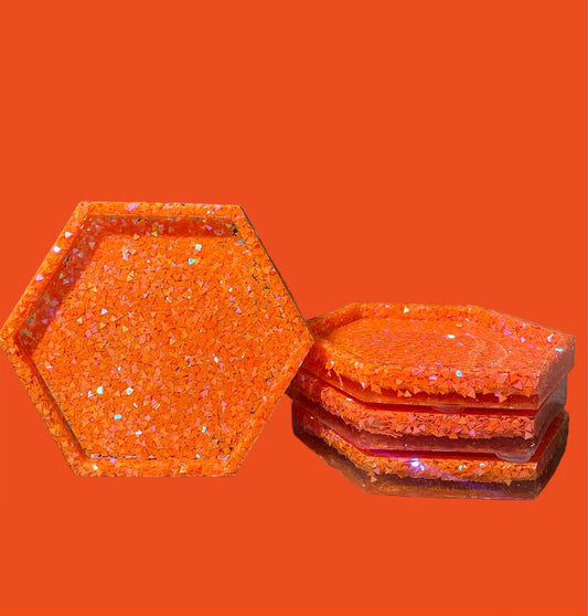 Orange Hexagon Drink Coasters