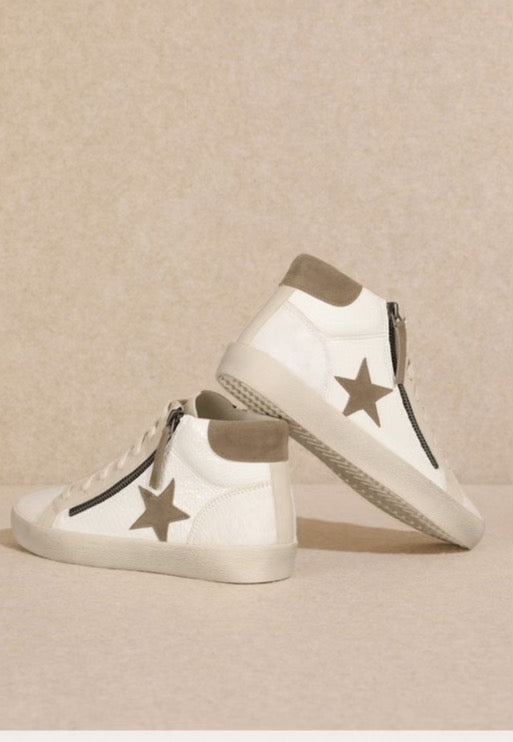 ELLE - Vintage Faux Leather High-Top Star Sneakers