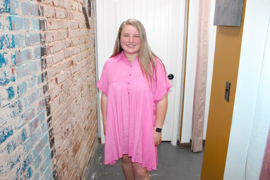 Pink Sheerr Button Down Dress