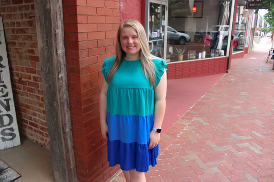 Blue Color Block Dress