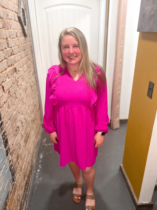 Fuchsia Boydell V Neck Dress