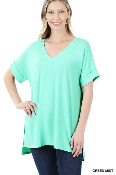 Rolled Short Sleeve Top Green Mint