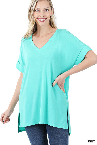 Rolled Short Sleeve Top Mint