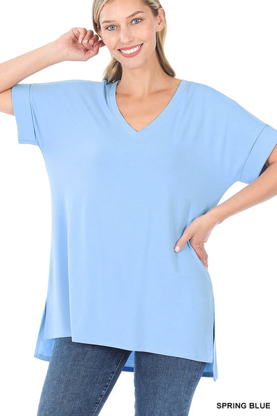 Rolled Short Sleeve Top Spring Blue