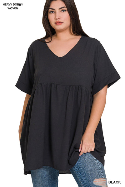 Heavy Dobby Empire Waist Top Black