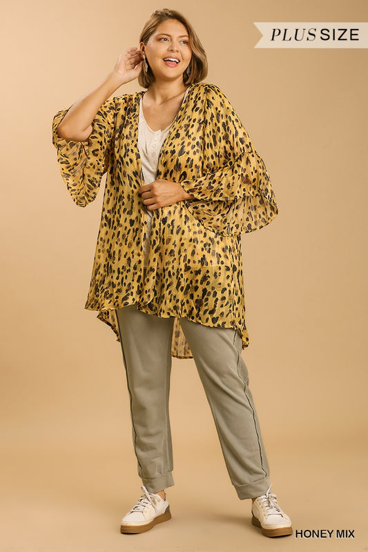 Sheer Animal Print Bell Sleeve Kimono