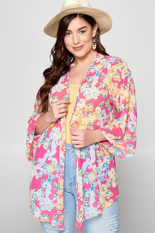 Hot Pink Hi-Multi Floral Spring Kimono