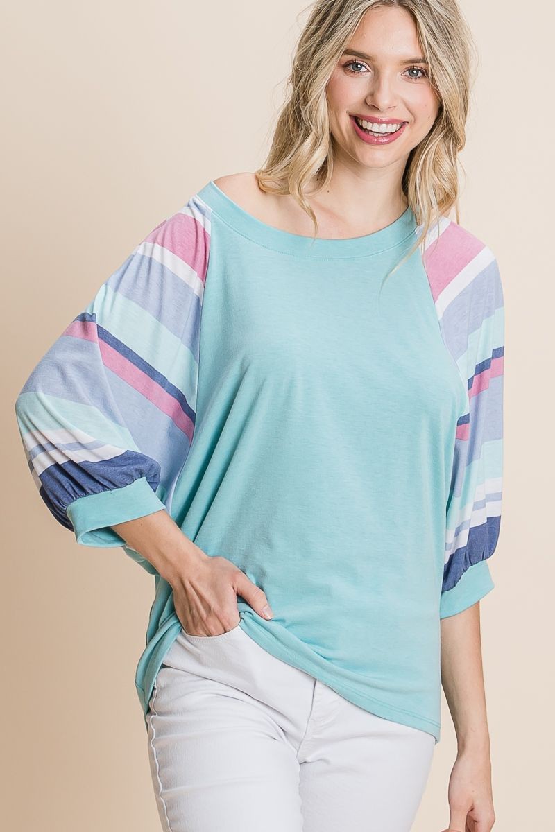 Striped Puff Sleeves Casual Top