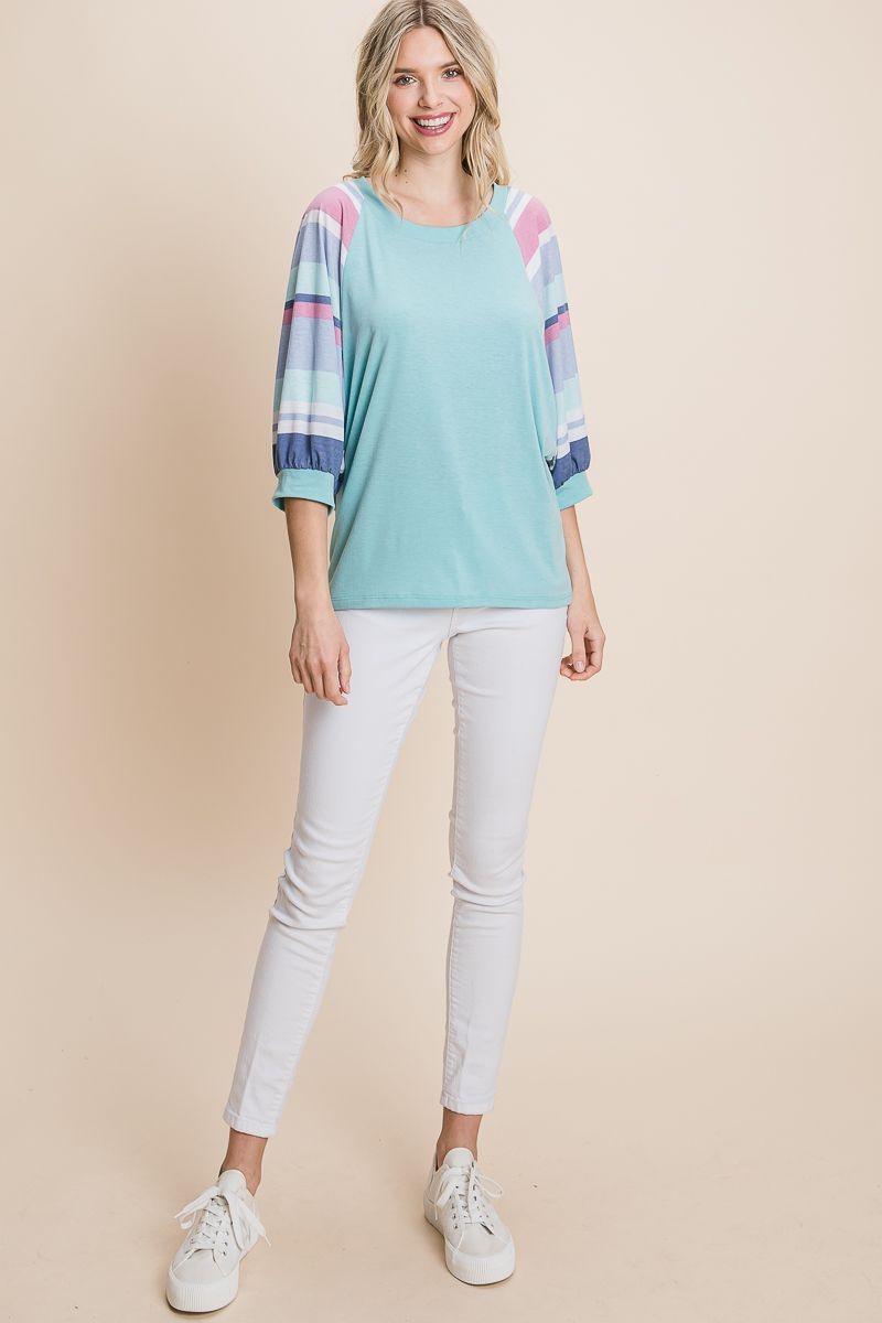 Striped Puff Sleeves Casual Top