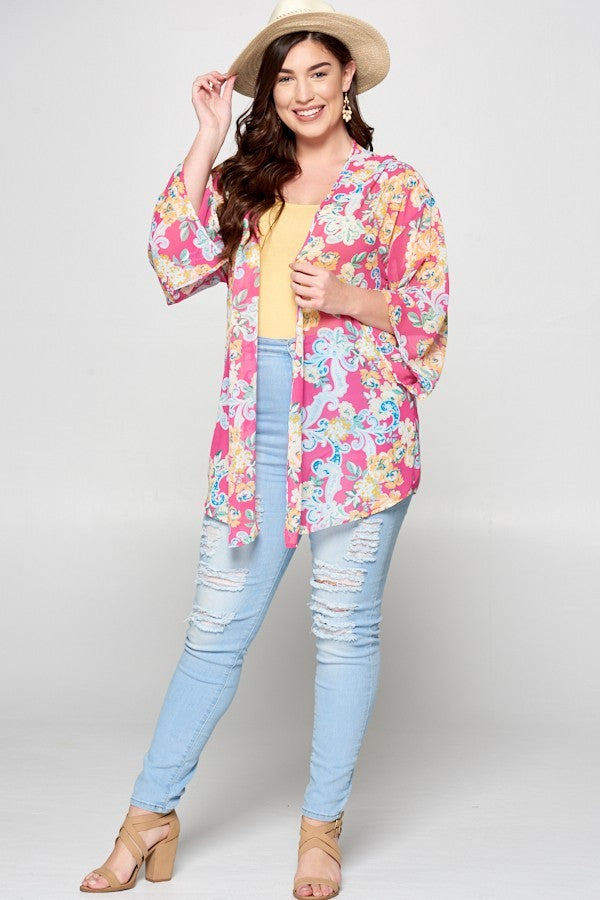 Hot Pink Hi-Multi Floral Spring Kimono