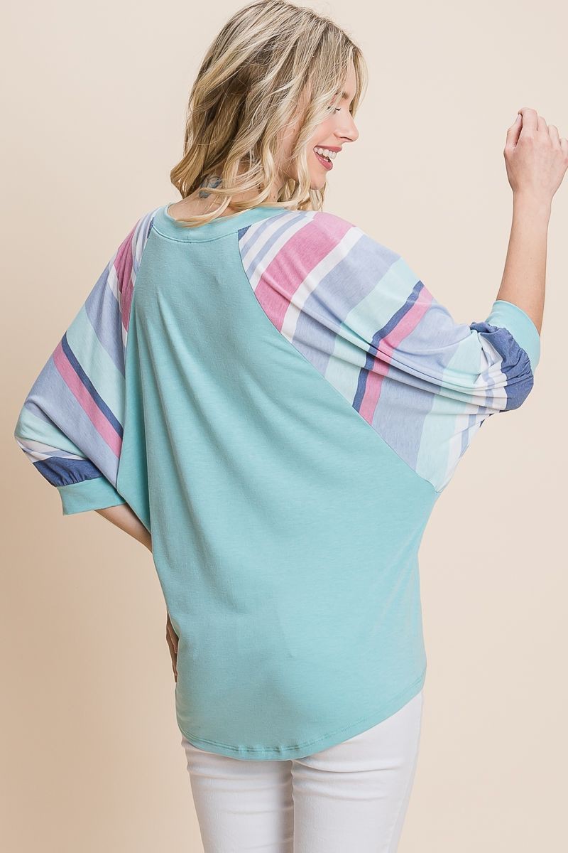 Striped Puff Sleeves Casual Top