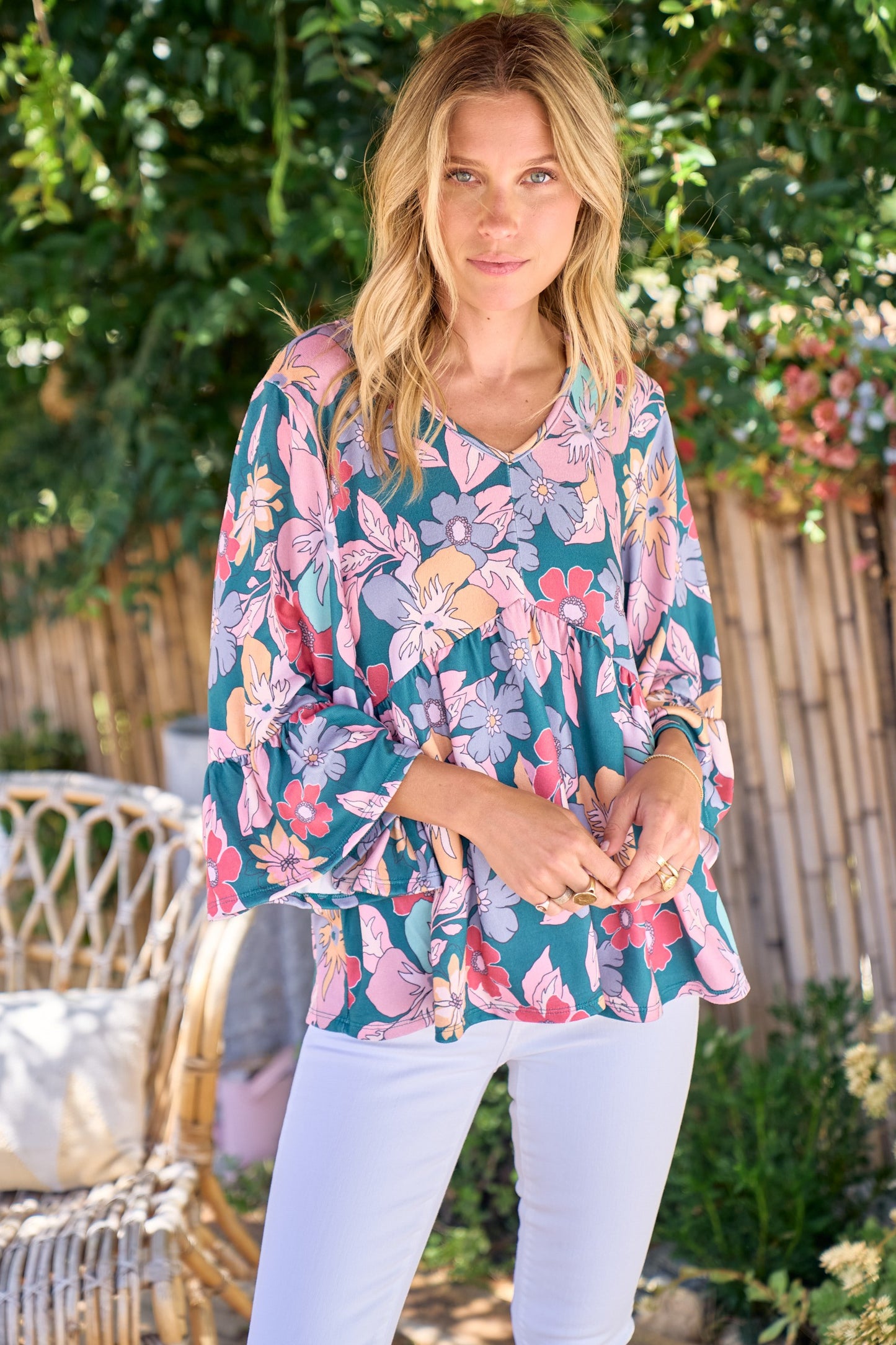 Floral printed knit top