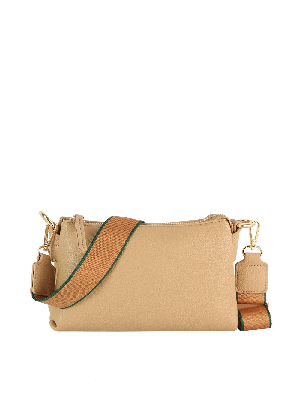 Tan Double-zip Pebbled Crossbody