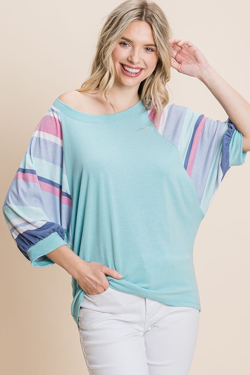 Striped Puff Sleeves Casual Top