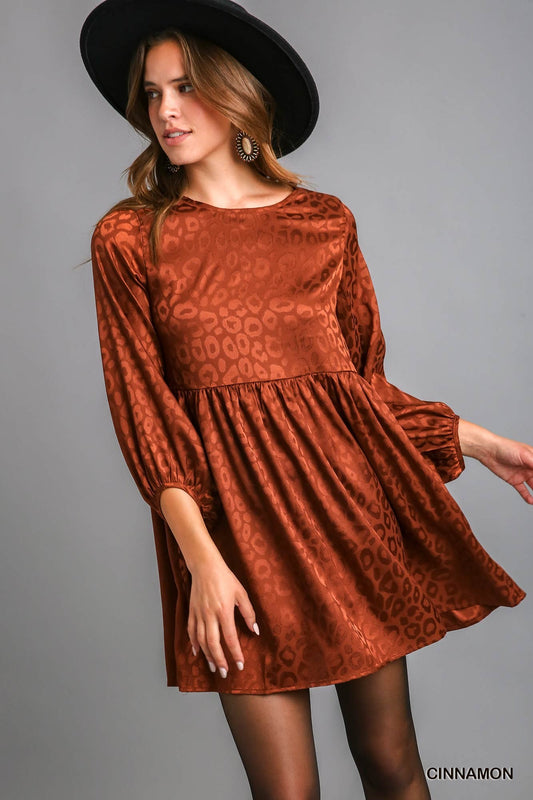 Animal Jacquard Print Long Sleeve Dress