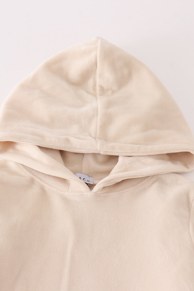 Cream velvet boy hoodie set