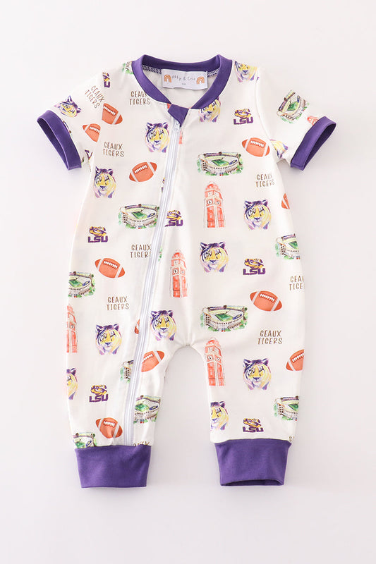 Purple geaux tiger boy romper