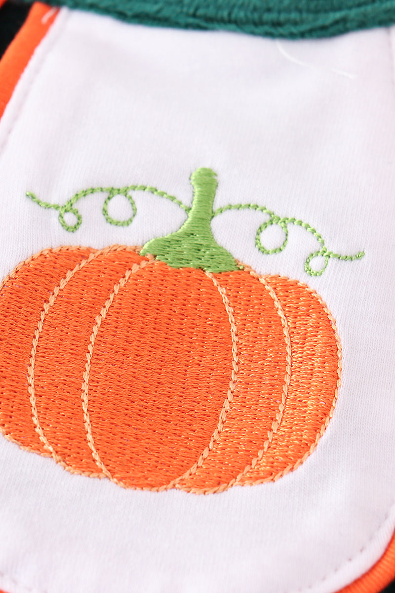 Forest velvet pumpkin embroidery girl dress