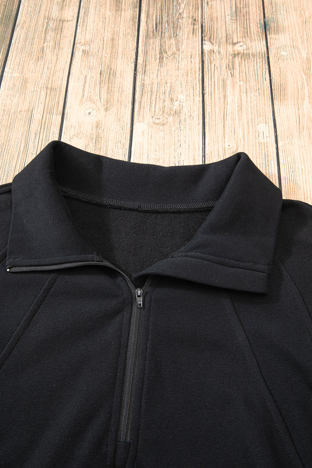 Black Quarter Zip Stand Neck Kangaroo Pocket Sweatshirt