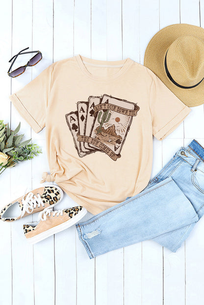 Khaki Western Poker Cards Graphic T Shirt