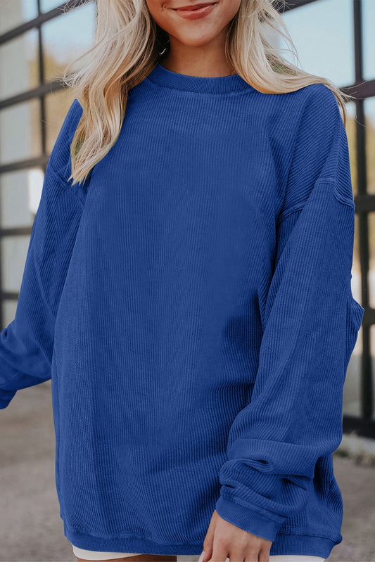 Dark Blue Ribbed Corduroy Oversized Sweatshirt