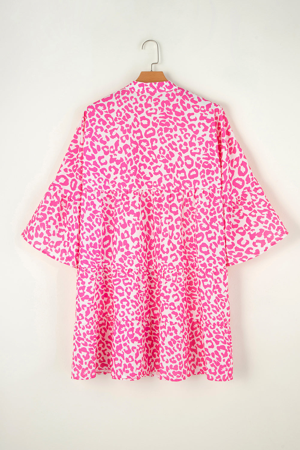 Bright Pink Leopard Printed Long Sleeve Buttoned Front Mini Dress The Hanger Boutique