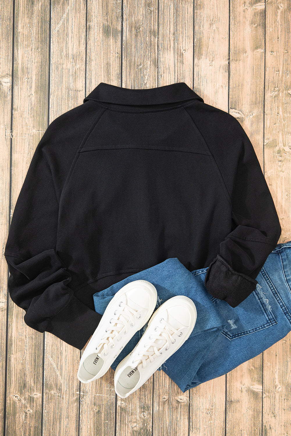 Black Quarter Zip Stand Neck Kangaroo Pocket Sweatshirt